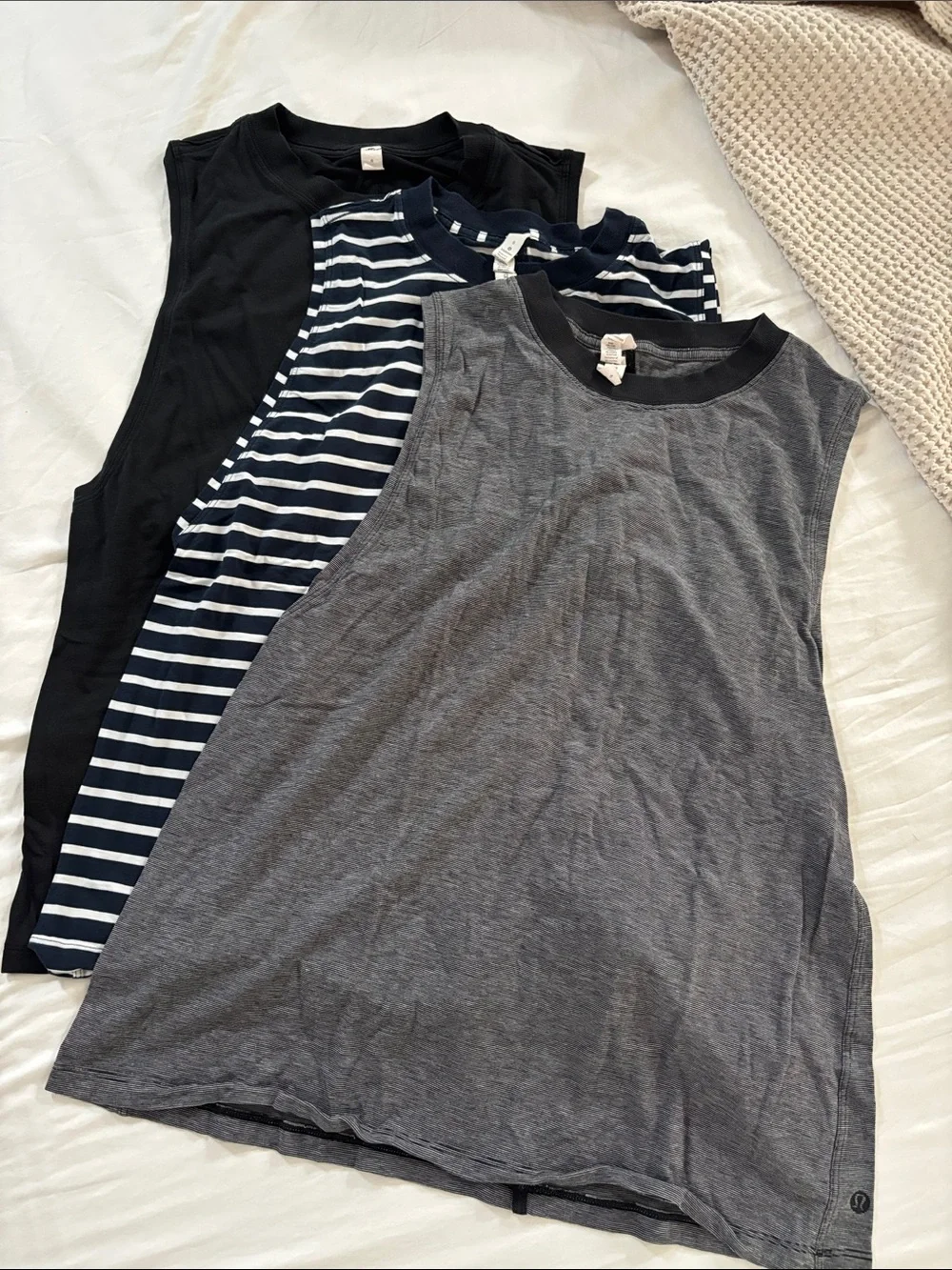 lululemon athletica Women’s Muscle Tank Tops - Black, Navy Stripe, Heather Gray
